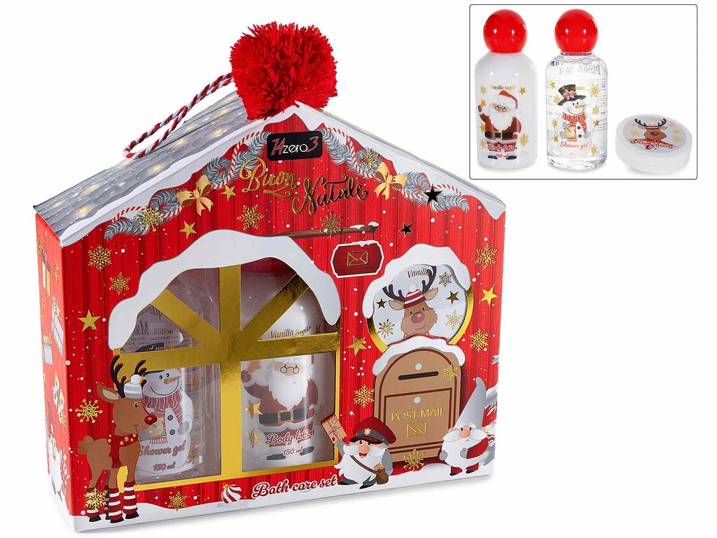 Confezione regalo a casetta natalizia con 3 prodotti corpo